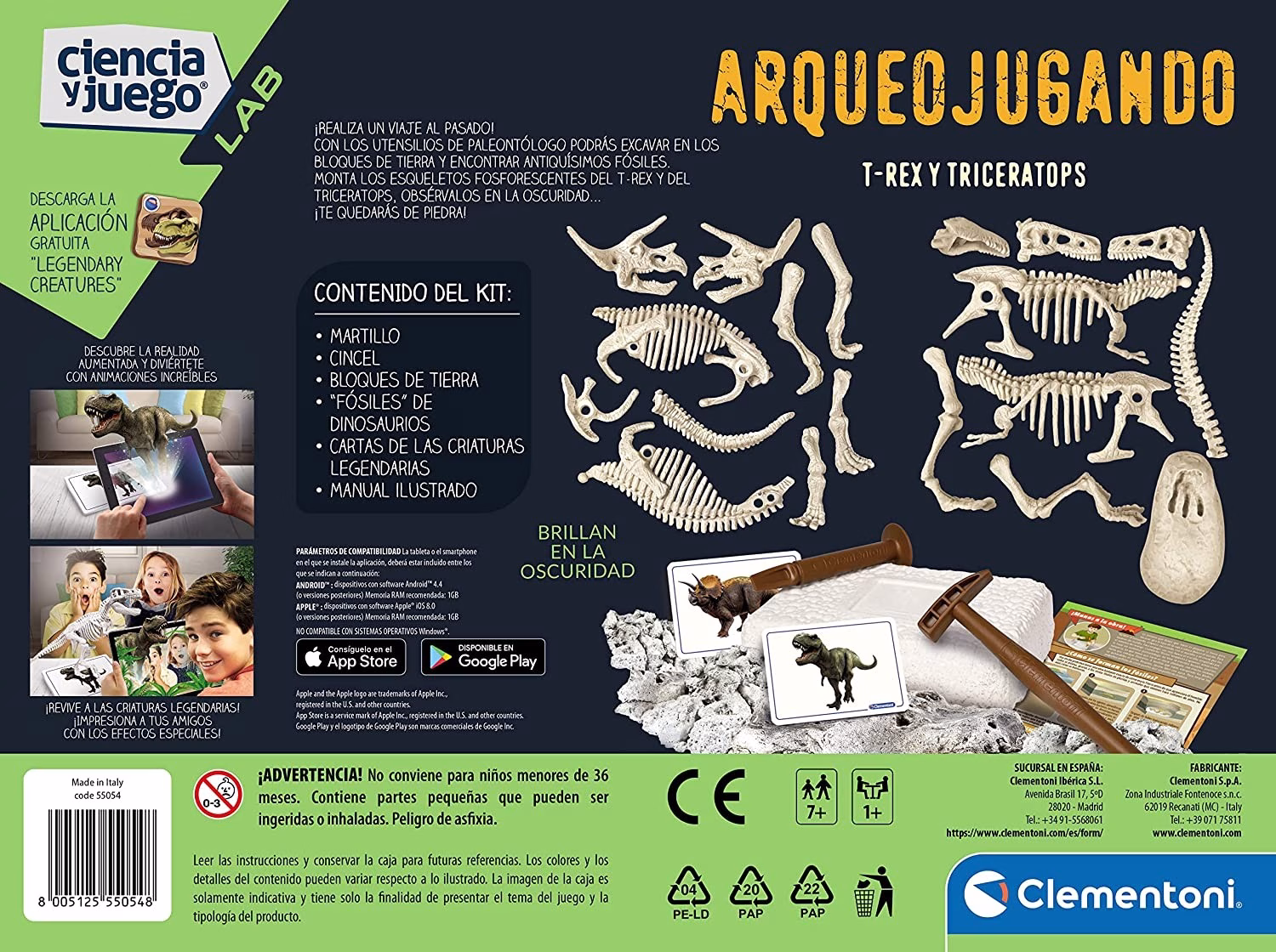 ARQUEOJUGANDO 2 EN 1 T-REX Y TRICERATOPS FLUORESCENTE - Imagen 4